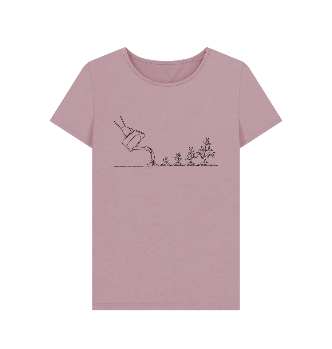 Mauve Women's Gardening Organic Cotton Crewneck Tee (Black)