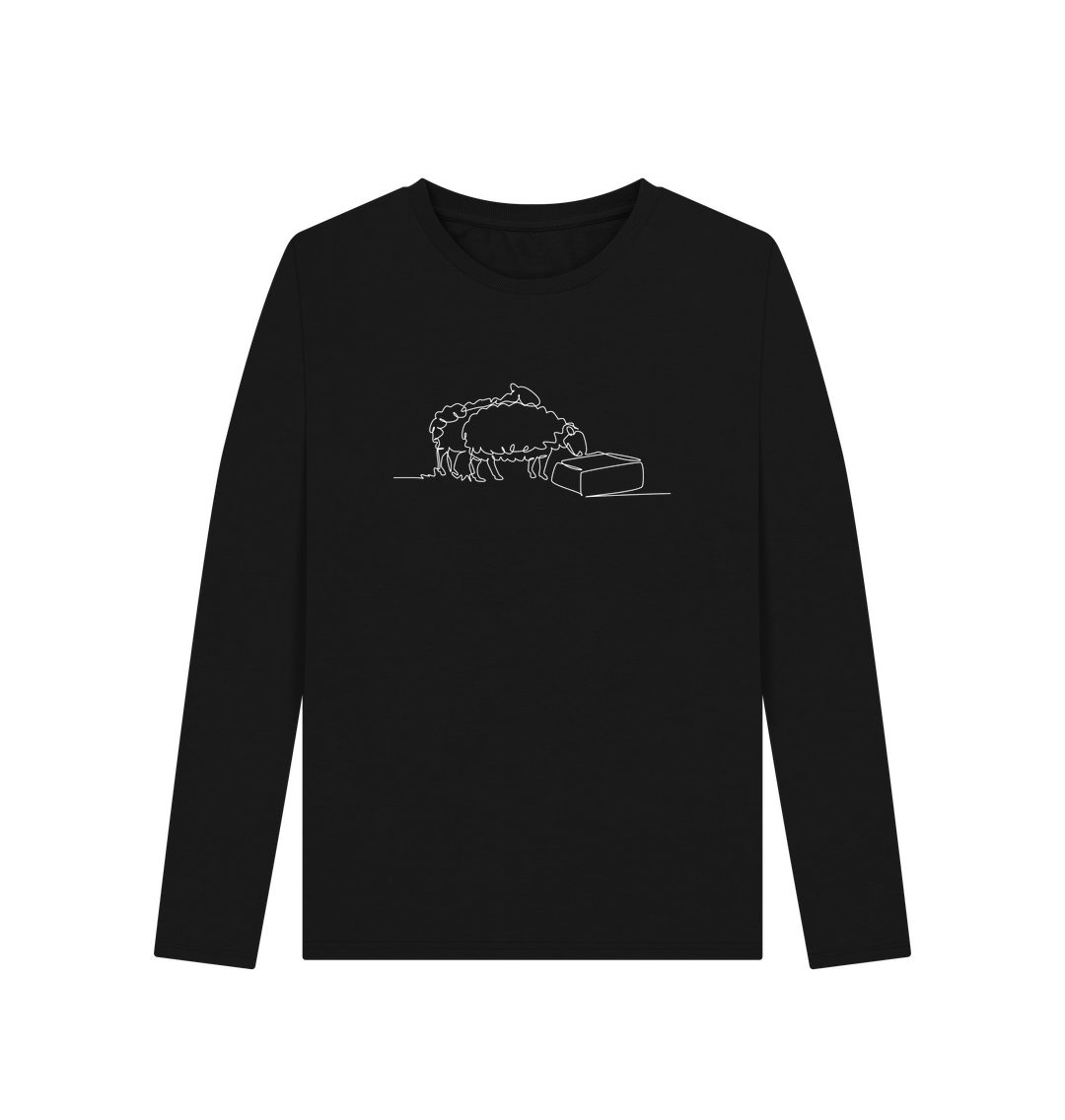 Black Women's Sheep Organic Cotton Long Sleeve T-Shirt (White)