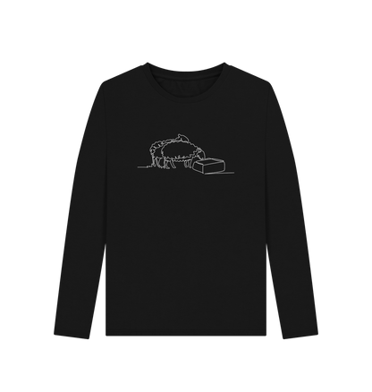 Black Women's Sheep Organic Cotton Long Sleeve T-Shirt (White)