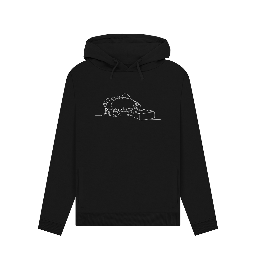 Black Women's Sheep Organic Cotton Pullover Hoodie (White)