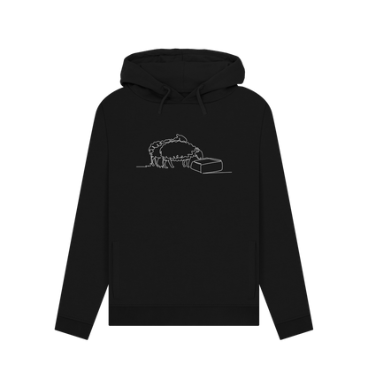 Black Women's Sheep Organic Cotton Pullover Hoodie (White)