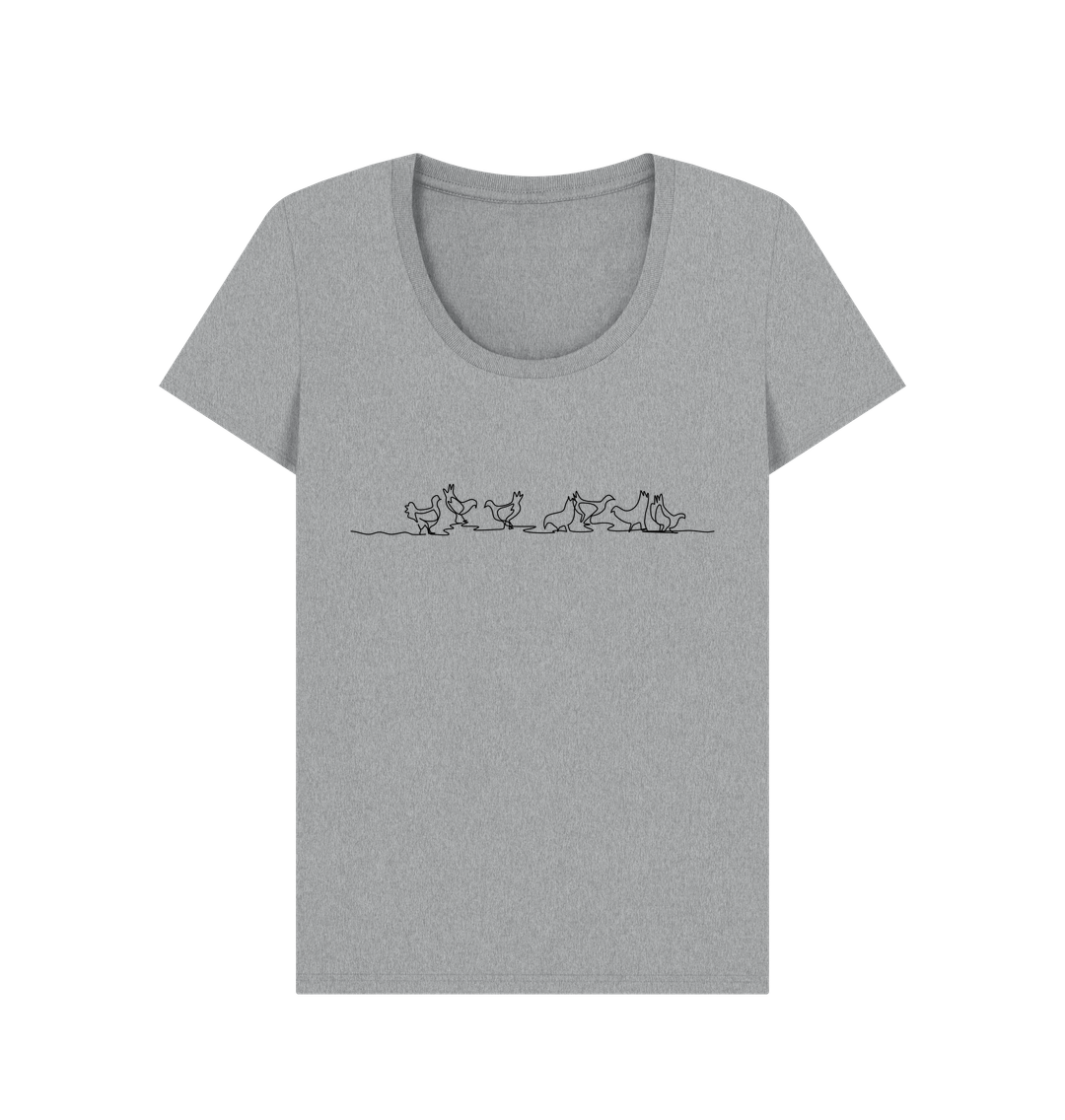 Athletic Grey Women's Chickens Organic Cotton Scoop Neck Tee (Black)