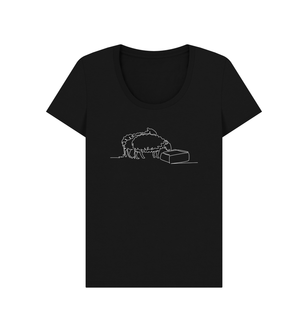 Black Women's Sheep Organic Cotton Scoop Neck Tee (White)