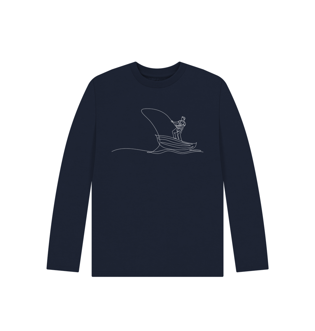 Navy Blue Kid's Fisherman Organic Cotton Long Sleeve Tee (White)