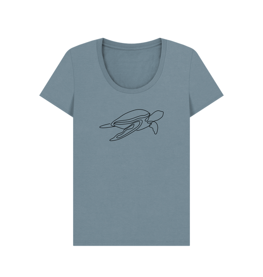 Stone Blue Women's Sea Turtle Organic Cotton Scoop Neck Tee (Black)