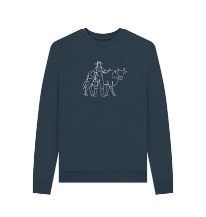 Navy Blue Women's Cow Organic Cotton Crewneck Sweater (White)