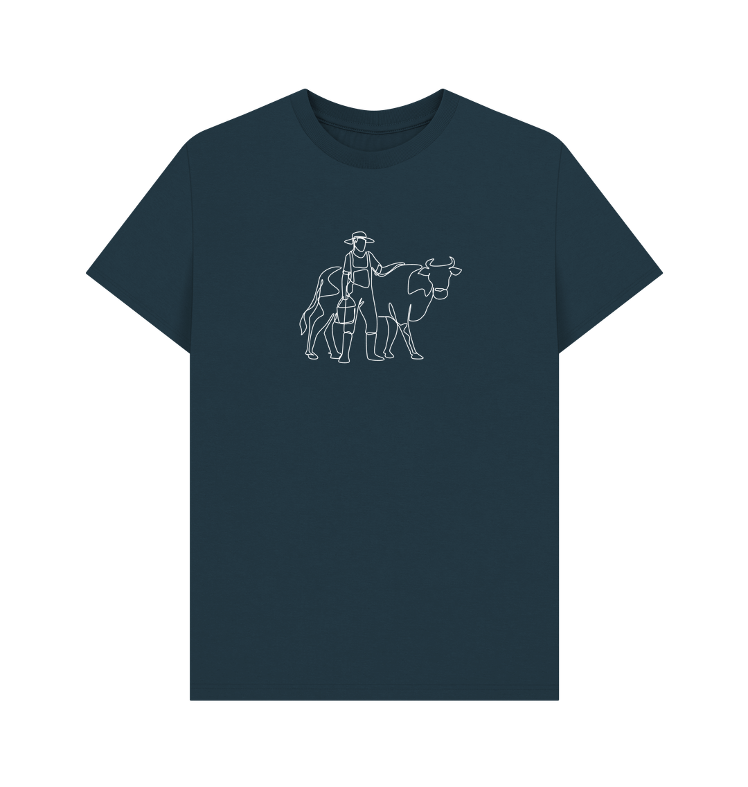 Denim Blue Men's Cow Organic Cotton Basic Tee (White)