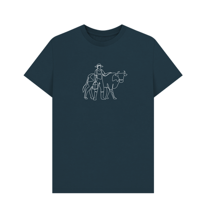 Denim Blue Men's Cow Organic Cotton Basic Tee (White)