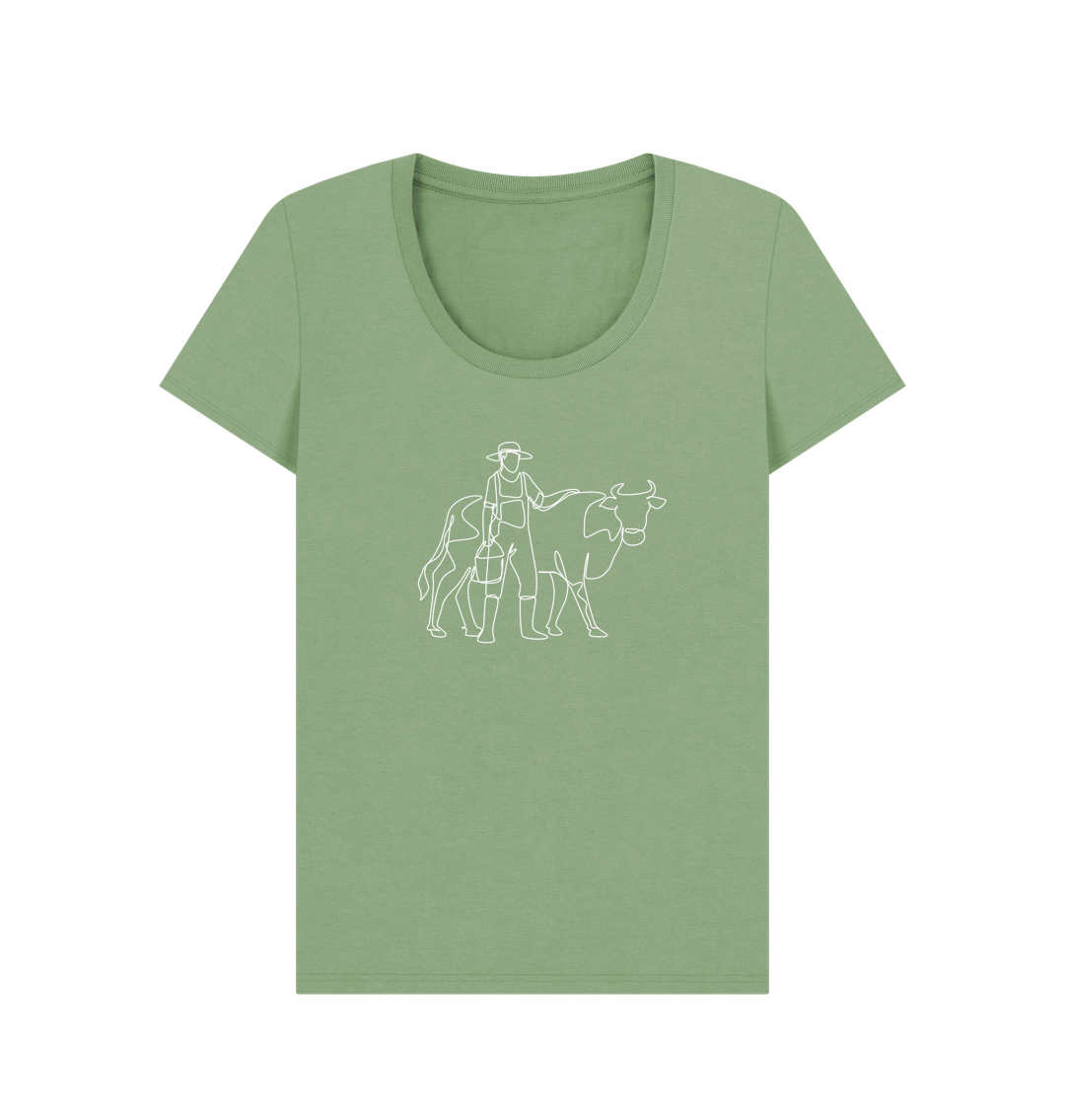 Sage Women's Cow Organic Cotton Scoop Neck Tee (White)