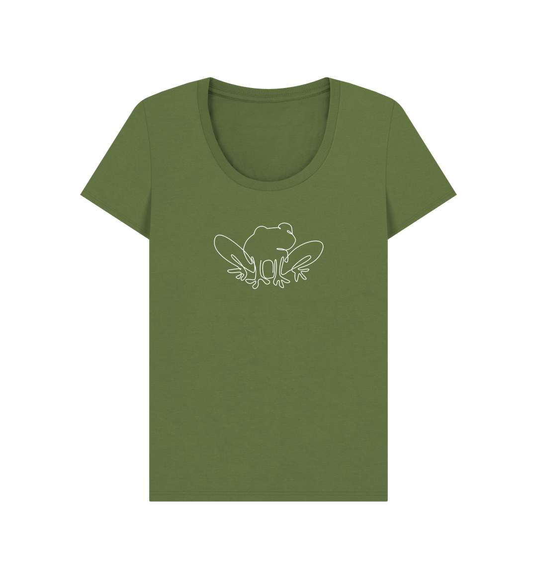 Khaki Women's Frog Organic Cotton Scoop Neck Tee (White)