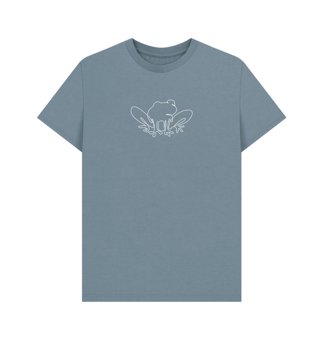 Stone Blue Men's Frog Organic Cotton Basic Tee (White)