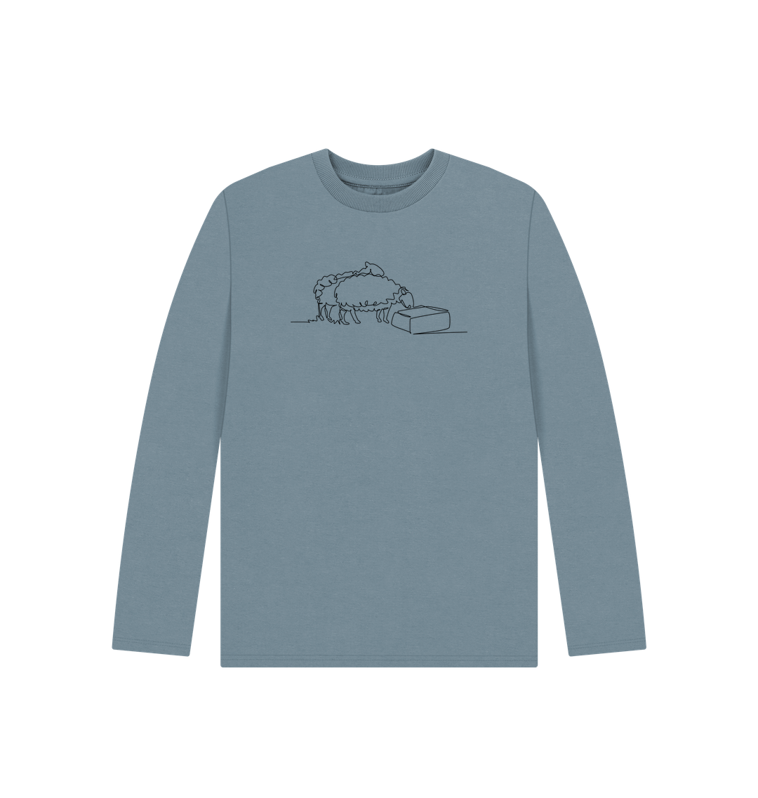 Stone Blue Kid's Sheep Organic Cotton Long Sleeve Tee (Black)