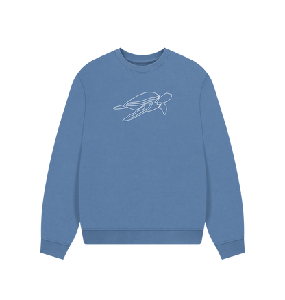 Solent Women's Sea Turtle Organic Cotton Oversized Crewneck - White Design