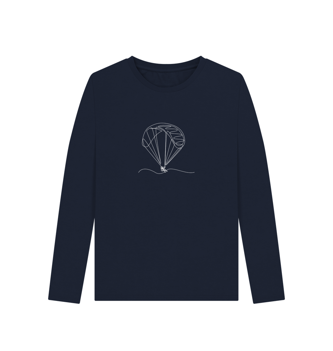 Navy Blue Women's Parachute Organic Cotton Long Sleeve Tee (White)