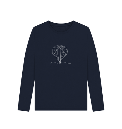 Navy Blue Women's Parachute Organic Cotton Long Sleeve Tee (White)