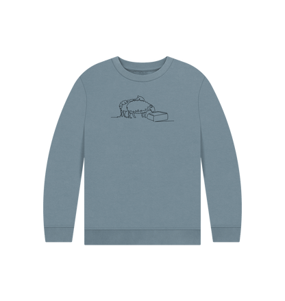 Stone Blue Kid's Sheep Organic Cotton Crewneck Sweater (Black)