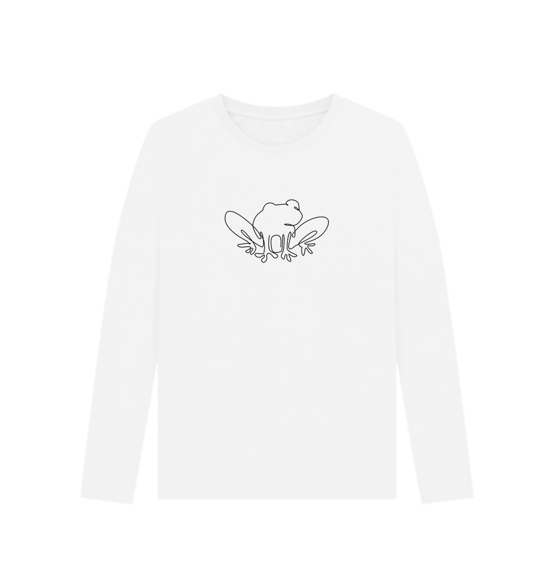 White Women's Frog Organic Cotton Long Sleeve Tee (Black)