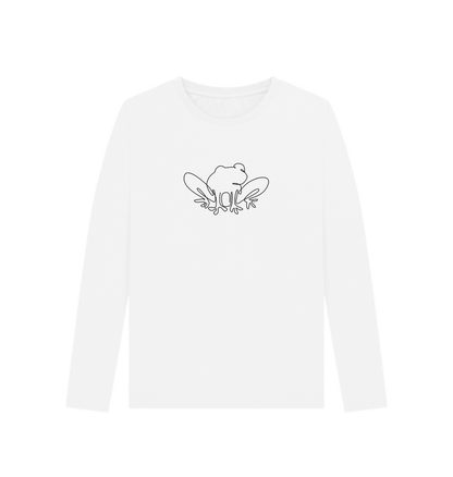 White Women's Frog Organic Cotton Long Sleeve Tee (Black)