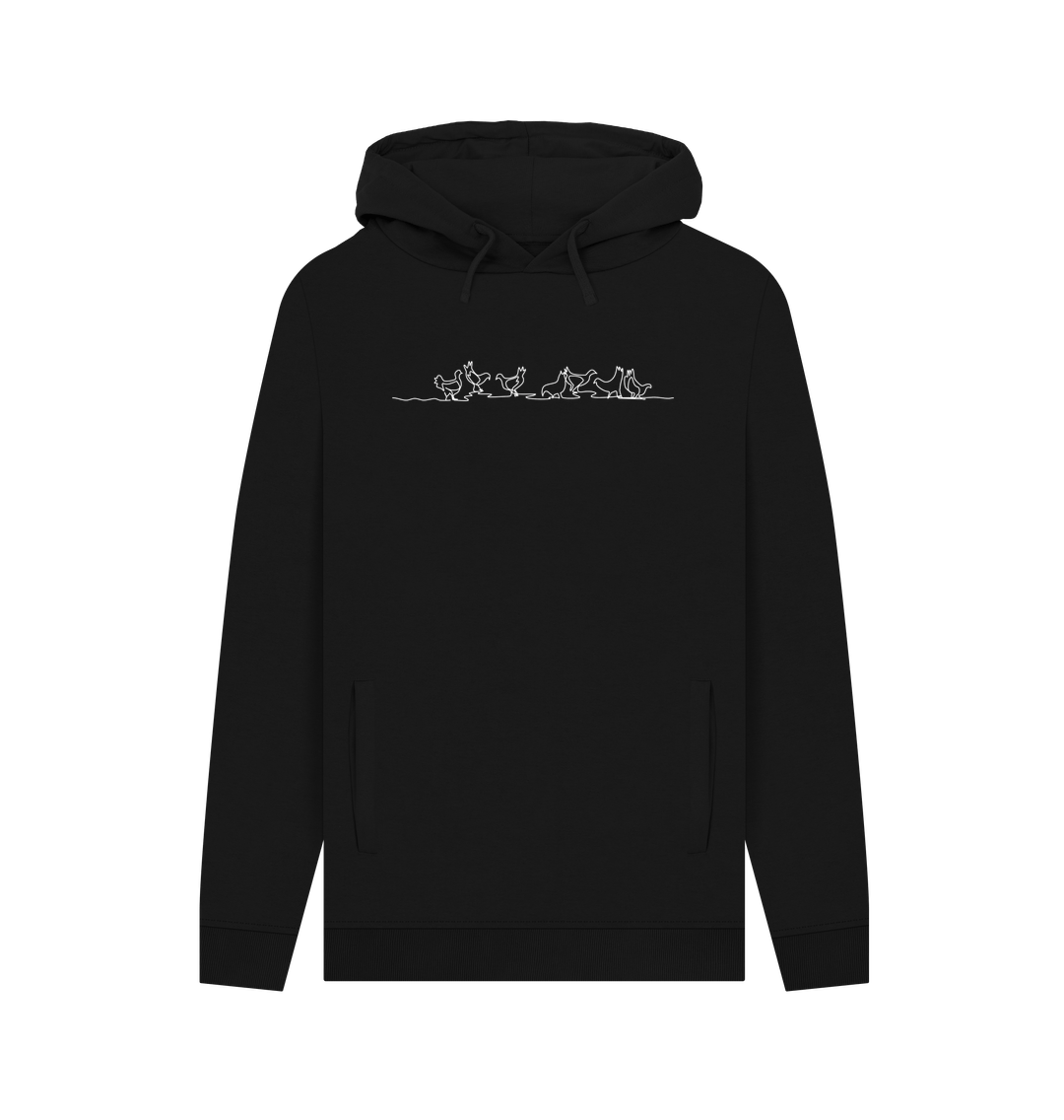 Black Men's Chickens Organic Cotton Pullover Hoodie (White)