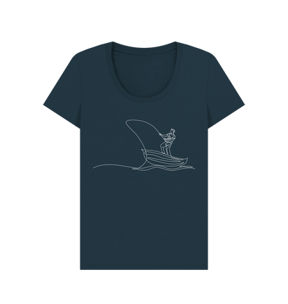 Denim Blue Women's Fisherman Organic Cotton Scoop Neck Tee (White)