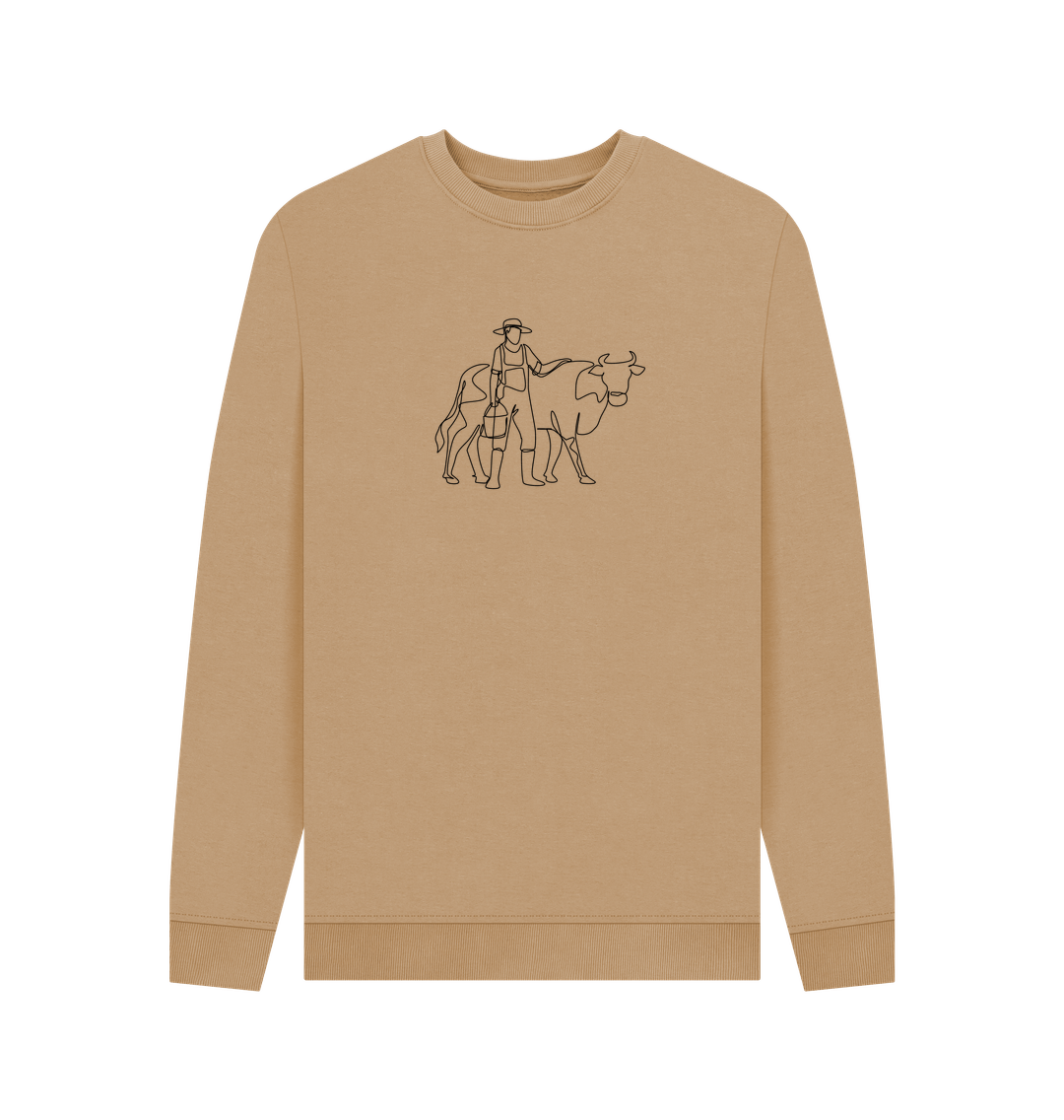 Sand Men's Cow Organic Cotton Crewneck Sweater (Black)