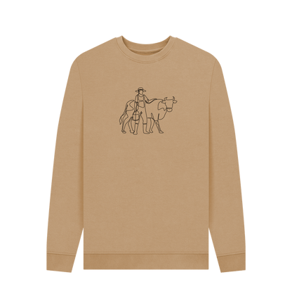 Sand Men's Cow Organic Cotton Crewneck Sweater (Black)