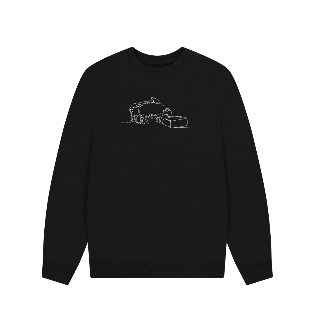 Black Men's Sheep Organic Cotton Oversized Crewneck - White Design