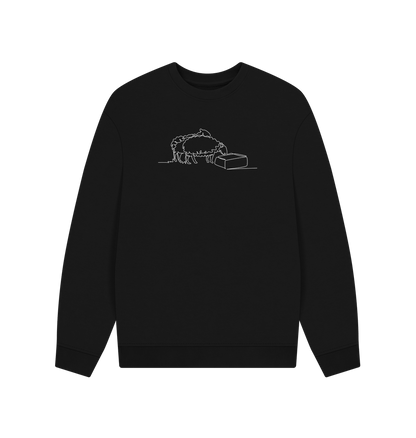 Black Men's Sheep Organic Cotton Oversized Crewneck - White Design