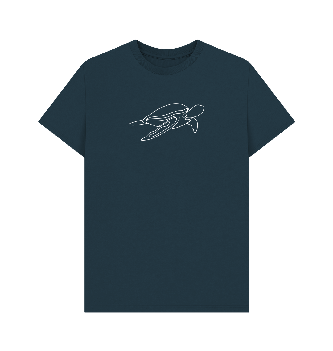 Denim Blue Men's Sea Turtle Organic Cotton Basic Short Sleeve Tee (White)