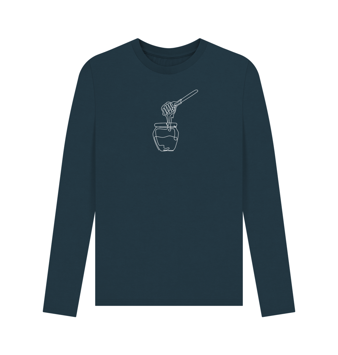 Denim Blue Men's Honey Organic Cotton Long Sleeve Tee - White Design