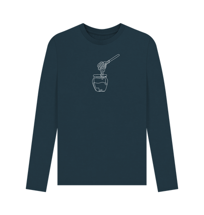 Denim Blue Men's Honey Organic Cotton Long Sleeve Tee - White Design