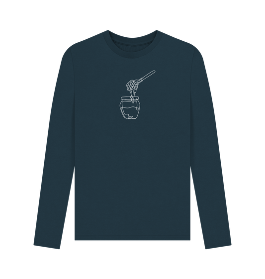 Denim Blue Men's Honey Organic Cotton Long Sleeve Tee - White Design