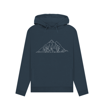 Navy Blue Women's Camping Organic Cotton Pullover Hoodie (White)