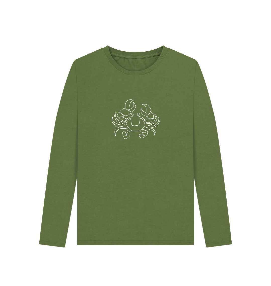 Khaki Women's Crab Organic Cotton Long Sleeve Tee (White)