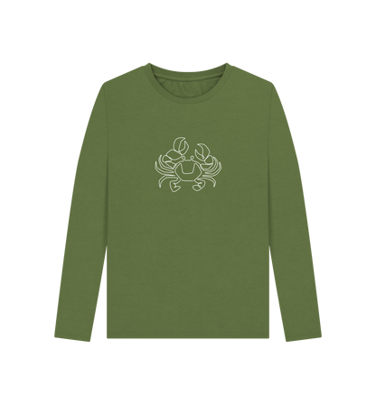 Khaki Women's Crab Organic Cotton Long Sleeve Tee (White)