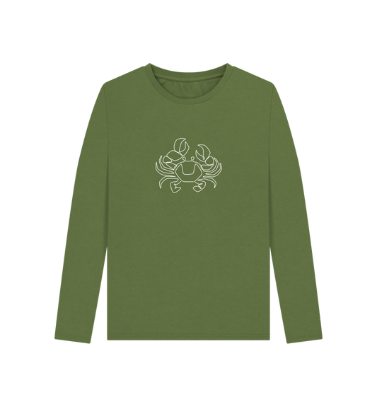 Khaki Women's Crab Organic Cotton Long Sleeve Tee (White)