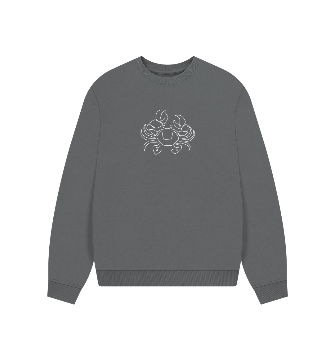 Slate Grey Women's Crab Organic Cotton Oversized Crewneck (White)