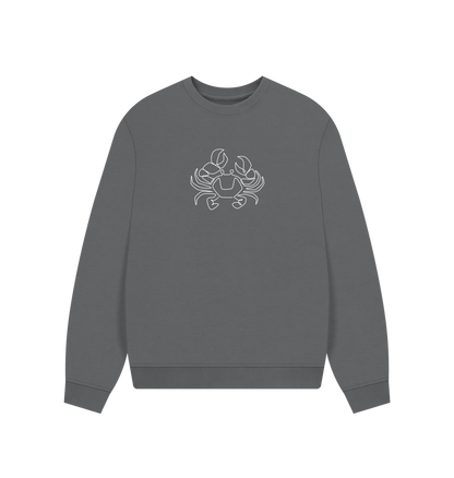 Slate Grey Women's Crab Organic Cotton Oversized Crewneck (White)