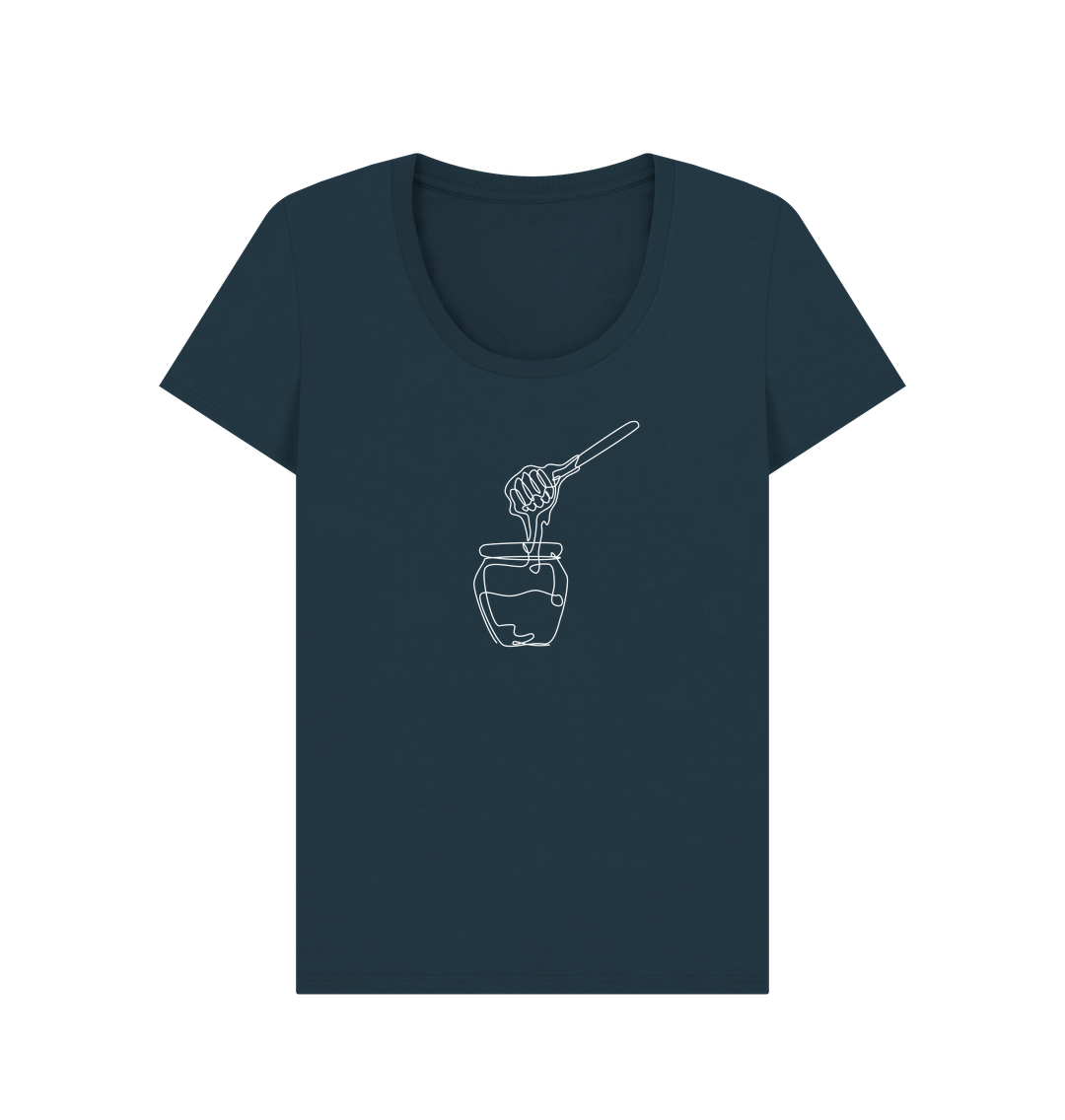 Denim Blue Women's Honey Scoop Neck T-Shirt - White