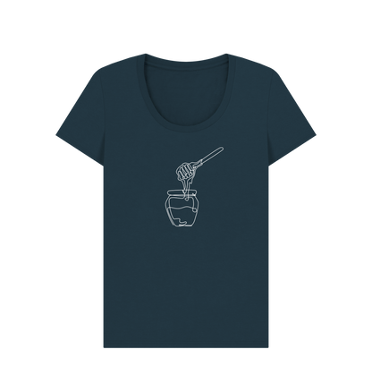 Denim Blue Women's Honey Scoop Neck T-Shirt - White