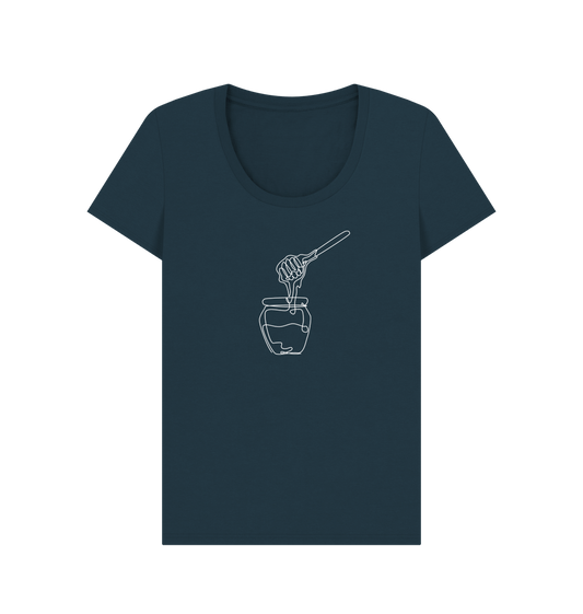 Denim Blue Women's Honey Scoop Neck T-Shirt - White