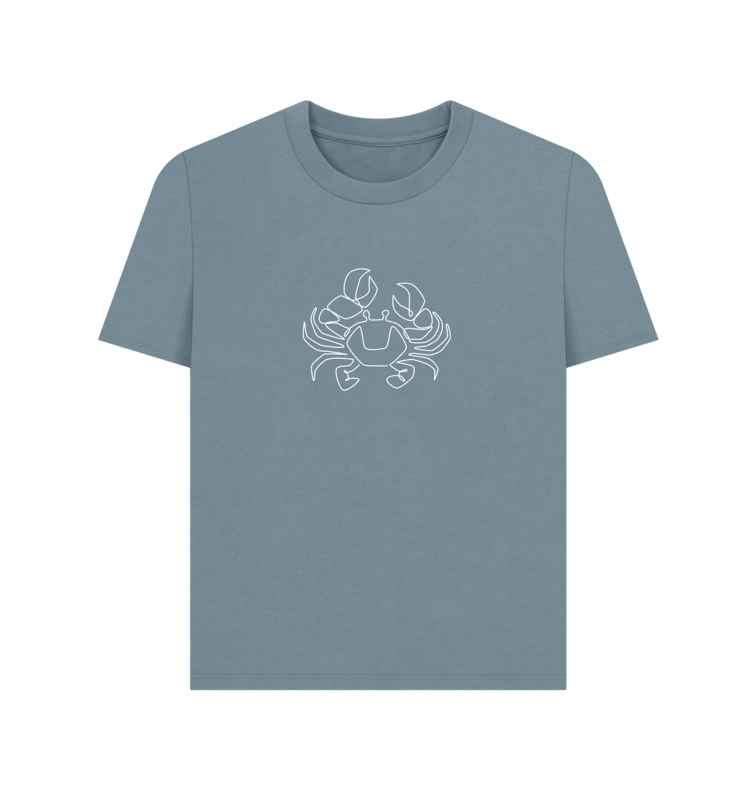 Stone Blue Women's Crab Organic Cotton Basic Tee (White)