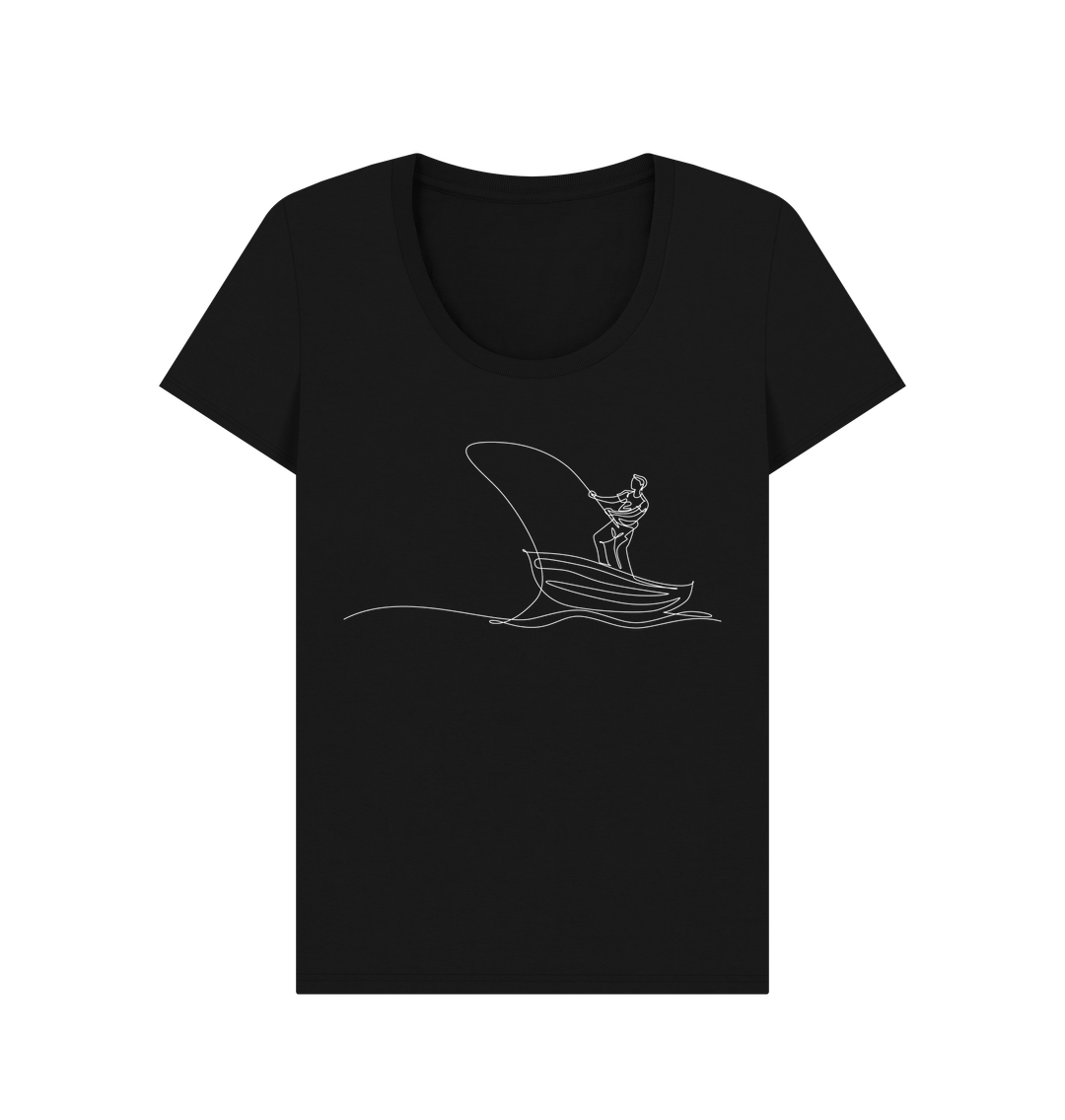 Black Women's Fisherman Organic Cotton Scoop Neck Tee (White)