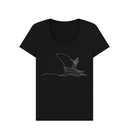 Black Women's Fisherman Organic Cotton Scoop Neck Tee (White)