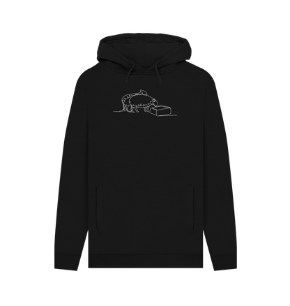 Black Men's Sheep Organic Cotton Pullover Hoodie (White)