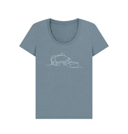 Stone Blue Women's Sheep Organic Cotton Scoop Neck Tee (White)