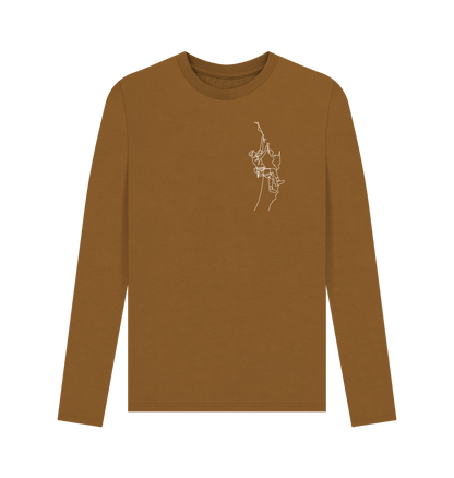 Brown Men's Climber Organic Cotton Long Sleeve Tee (White)