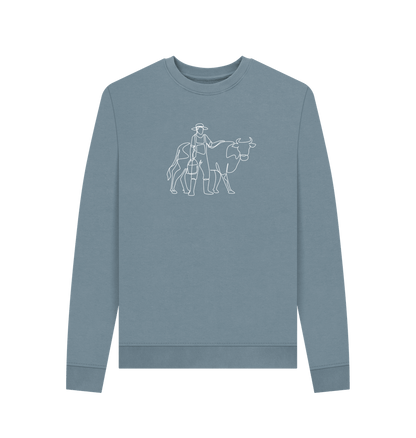 Stone Blue Women's Cow Organic Cotton Crewneck Sweater (White)