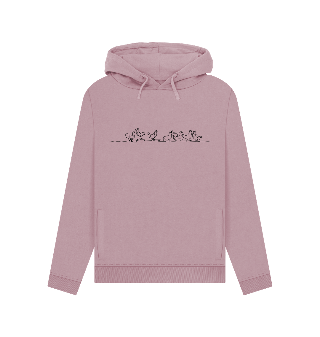 Mauve Women's Chickens Organic Cotton Pullover Hoodie (Black)