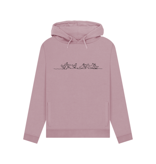 Mauve Women's Chickens Organic Cotton Pullover Hoodie (Black)